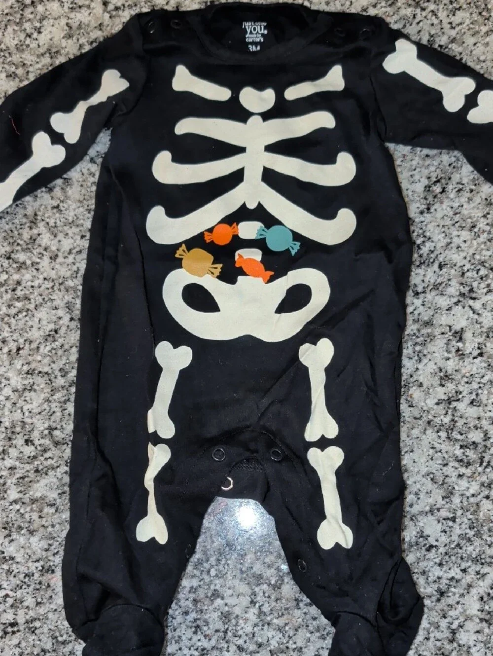 Carter's Black Baby Footed Sleeper with White Print Halloween